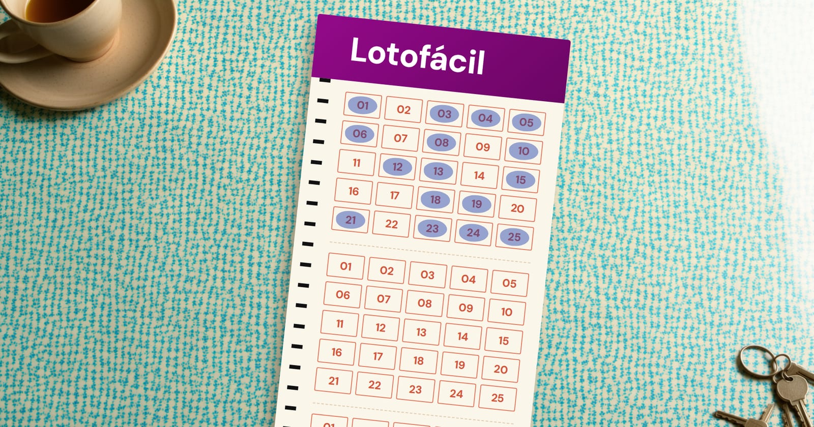 Volante da Lotofácil com 16 dezenas marcadas