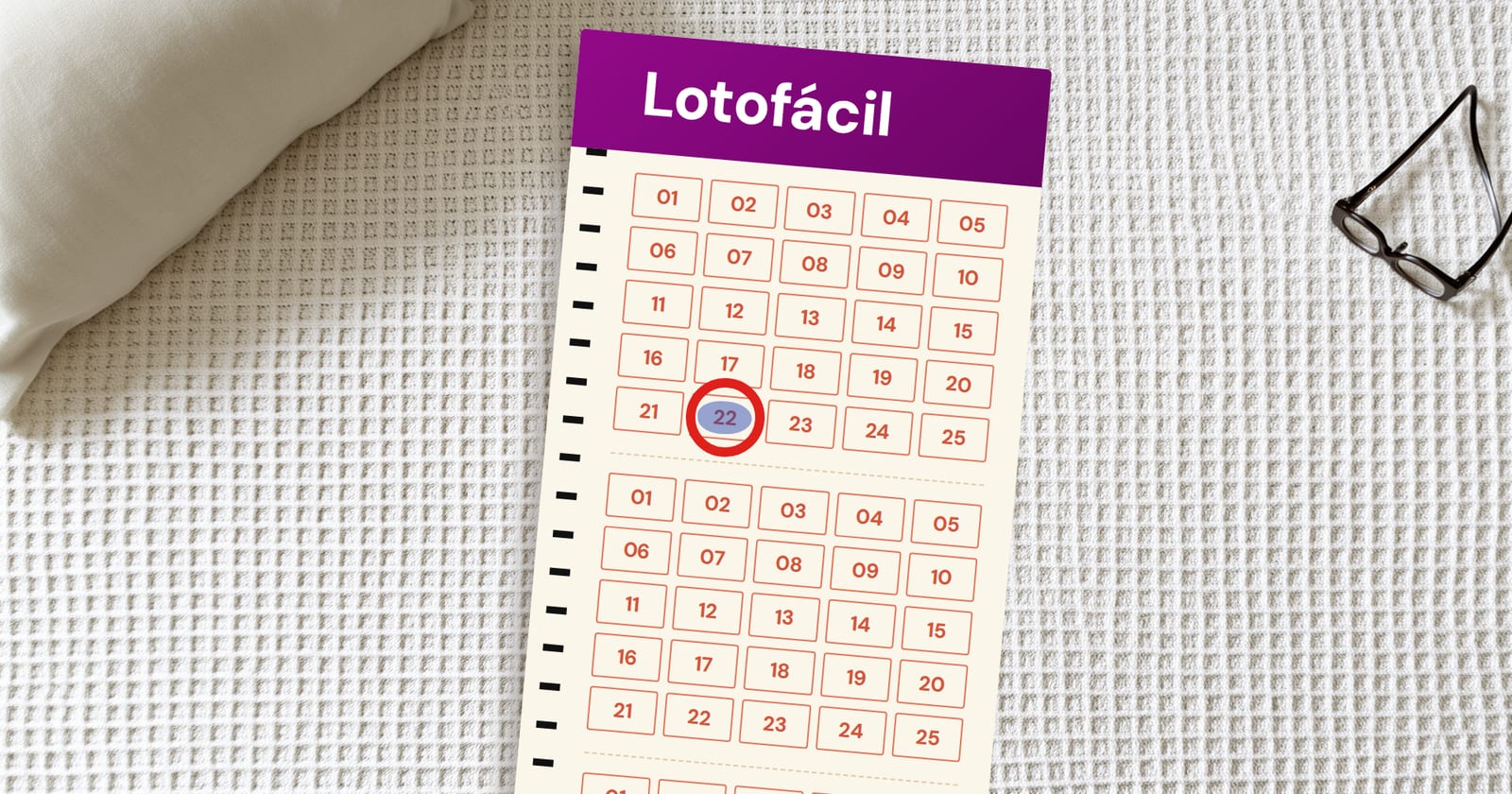 Volante da Lotofácil com o mais atrasado circulado: a dezena 22, 6 concursos sem sair depois do concurso 3794 da Lotofácil (01/10/2026)