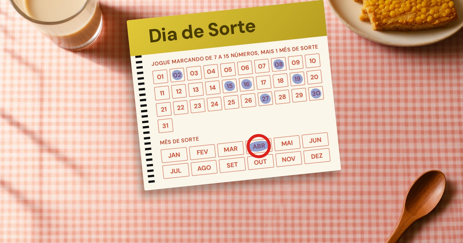 Volante do Dia de Sorte com o resultado do concurso 1312 e o mês de abril circulado